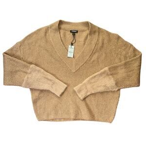 NWT Express V-Neck Faux-Fur Cuff Stretch Gold Sweater XS